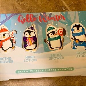 Hello Winter Snow friends Floral Scented penguin design Christmas Gift set